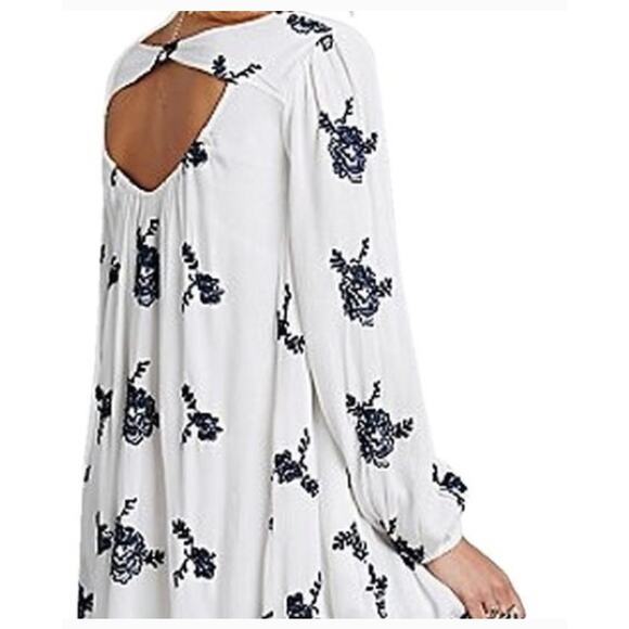 Free People Austin White Embroidered Floral Open Back Tunic Mini Dress - Picture 2 of 11